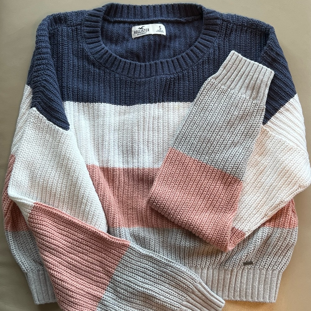 Hollister Multicolor Stripped Sweater (Blue, White, Pink and Grey)